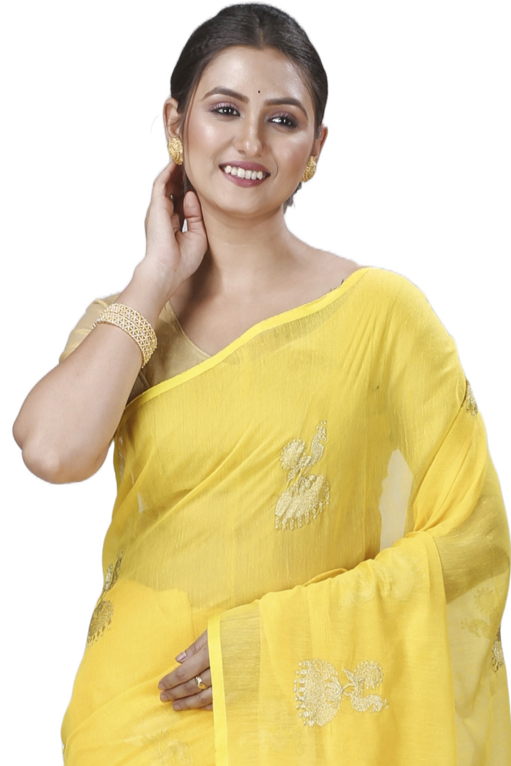 Yellow Blended Cotton Tuli Hand Loom Saree (1235)
